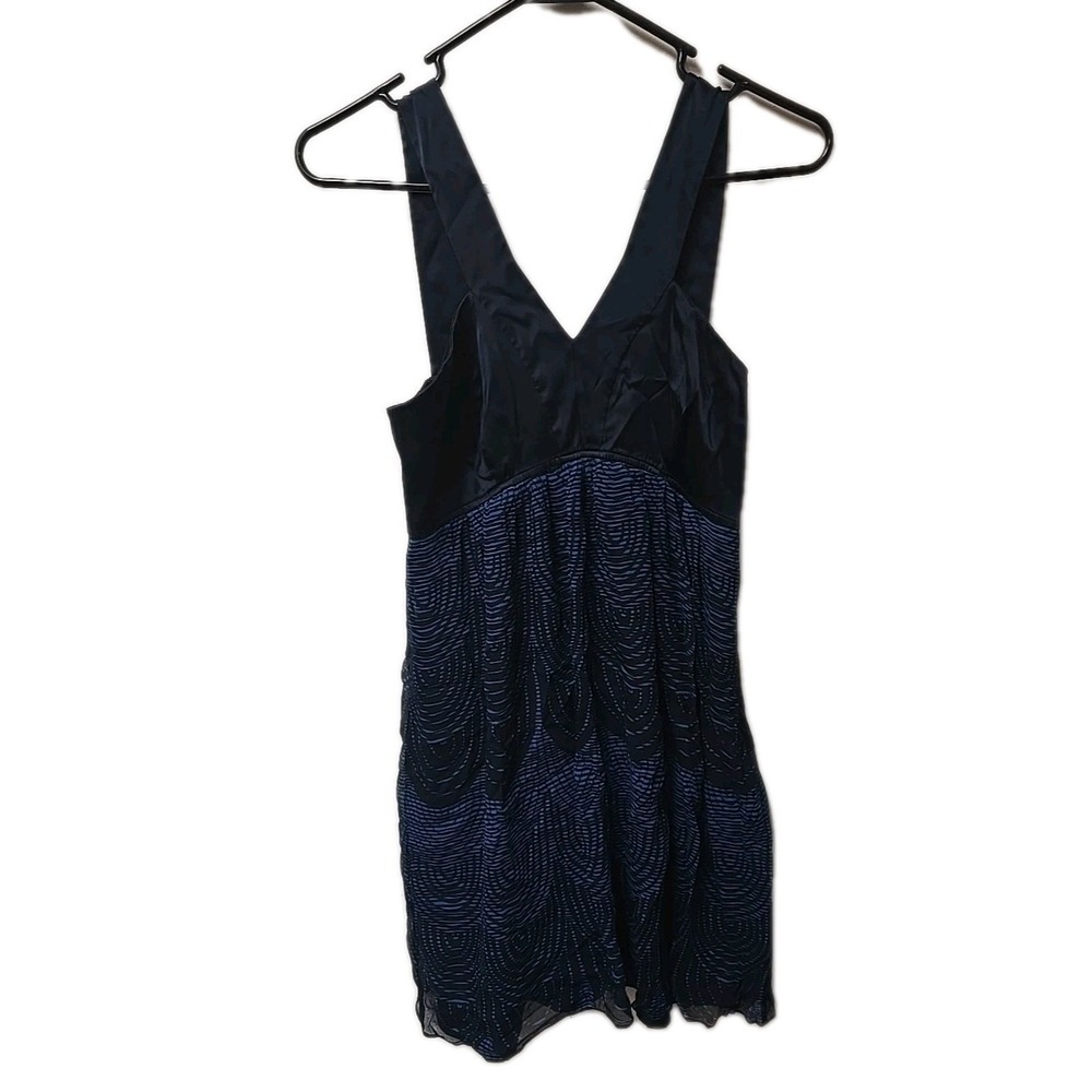 Express Y2k 2000s Blue V-Neck Silk Preppy Midi Dress Womans Size‎ Small
